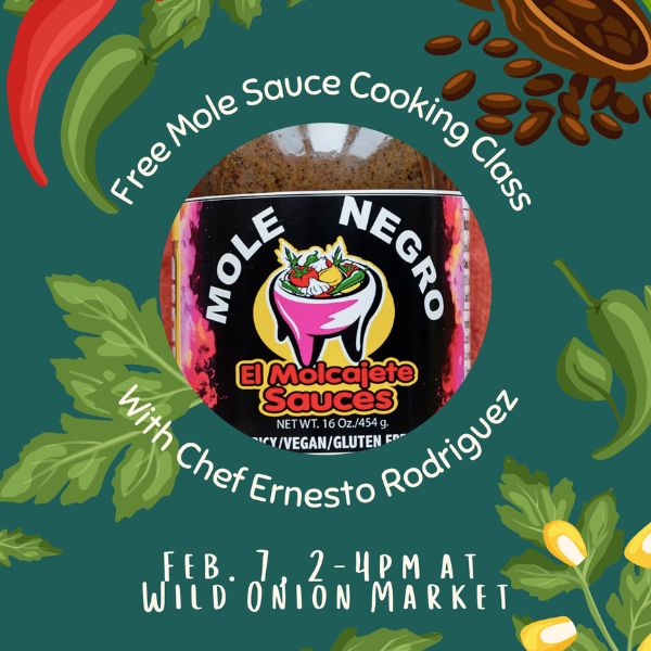 Green flyer with chili peppers, vendor logo, description of event