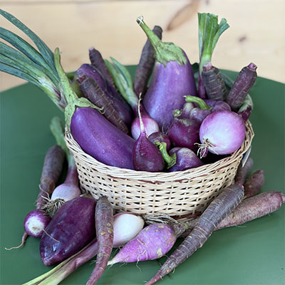 Peaches, Tomatillos, Eggplant