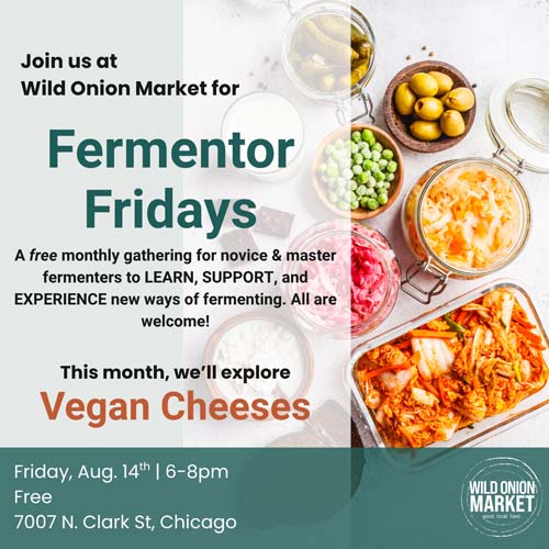 Fermentor Fridays August 14th - learn to make vegan cheeses! Updated